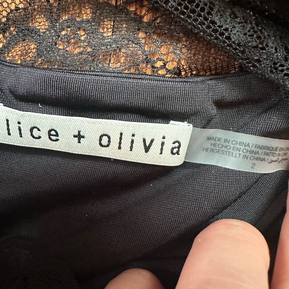 Alice + Olivia Black Lace Sheer Panel Evening Gown - Picture 6 of 6